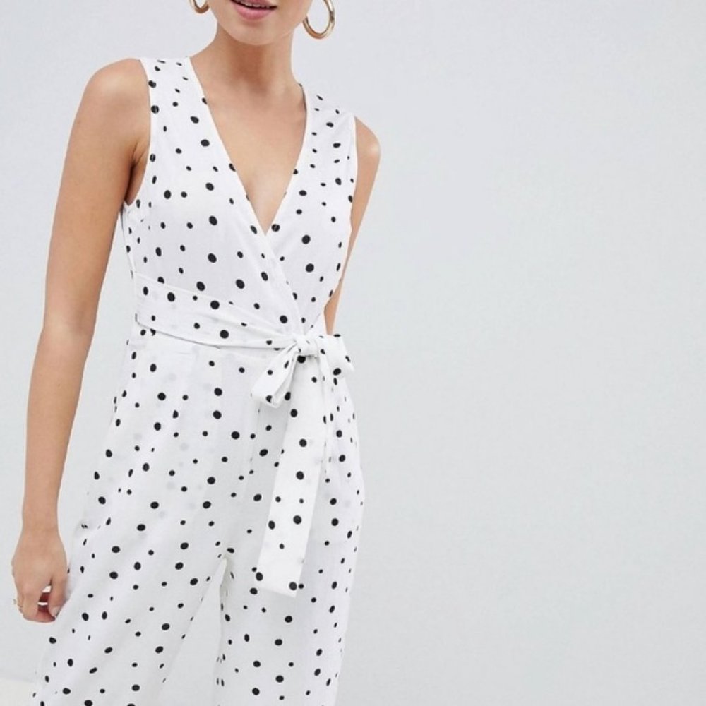 PrettyLittleThing White & Black Polka Dot Jumpsuit